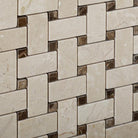 Close-up of Crema Marfil Basketweave polished mosaic with beige veining