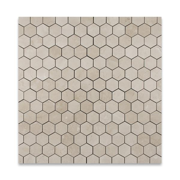 Polished 2 inch Crema Marfil marble hexagon mosaic tile