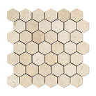 Crema Marfil Hexagon 2x2 Mosaic in tumbled finish, 12x12 mesh sheet