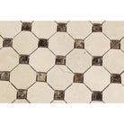Close-up of Crema Marfil Octagon Mosaic with natural veining and polished finish