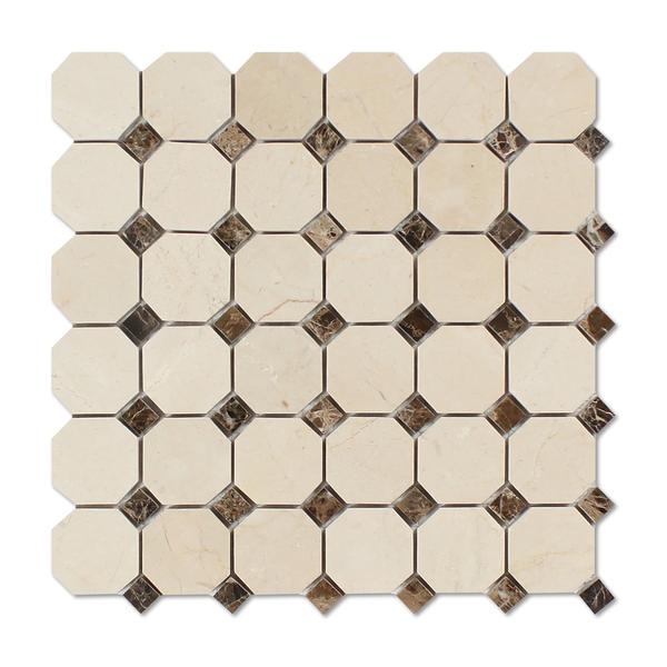 Crema Marfil Octagon Mosaic tile in polished marble on 12x12 sheet