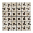 Crema Marfil Pinwheel Mosaic with Emperador Brown Dots in polished marble finish