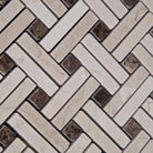 Close-up of Crema Marfil Stanza mosaic showing polished surface and modern cut