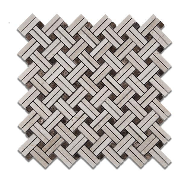 Crema Marfil Stanza Mosaic Tile in 12x12 polished finish with geometric layout