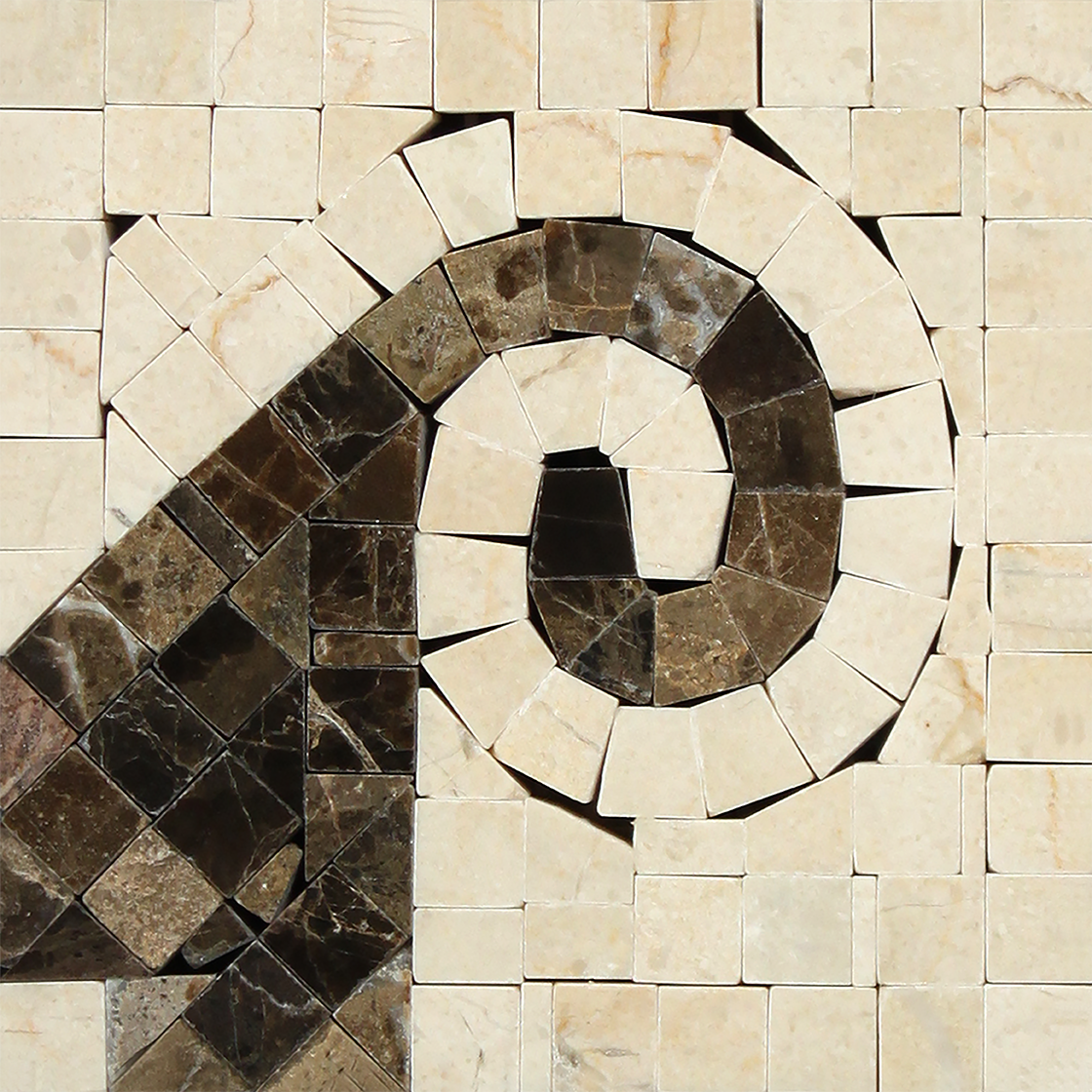 Flat lay view of Crema Marfil Wave Corner 5x6 marble piece