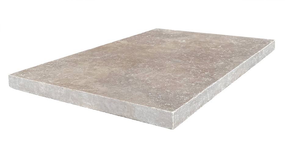 Flat view of Dark Walnut Travertine Paver 16x24 with tumbled finish