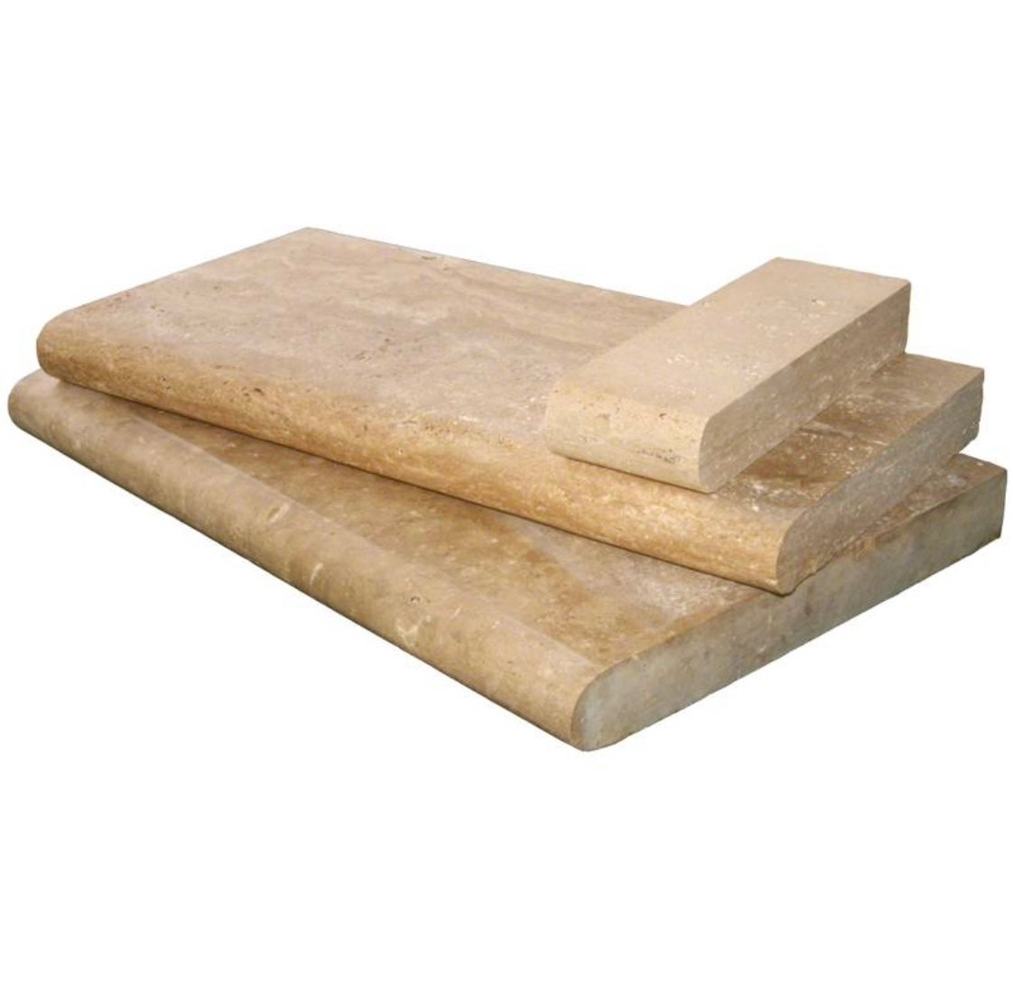 Flat view of Dark Walnut Travertine Pool Coping 12x24 with tumbled finish