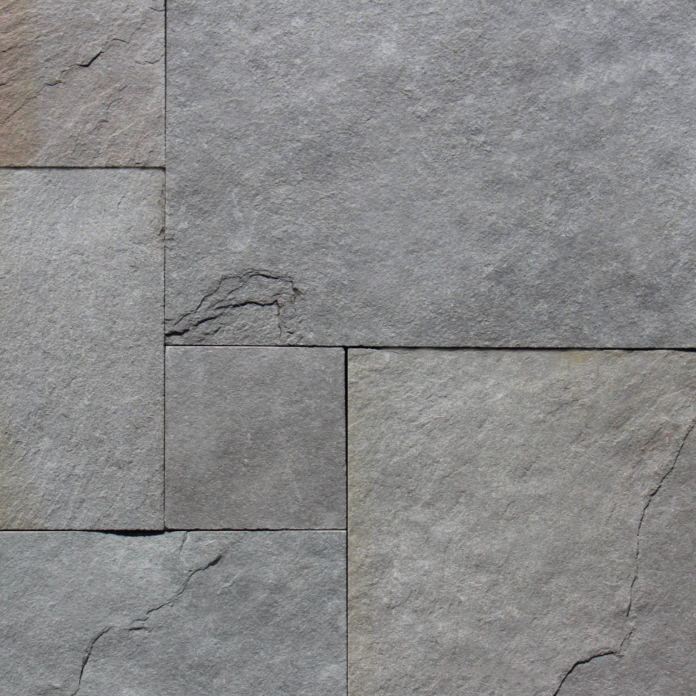 Desert Blue Limestone Pavers in Versailles pattern with natural finish

