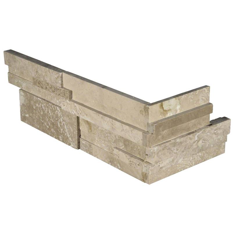 Flat lay of Durango Cream travertine corner showing honed beige surface