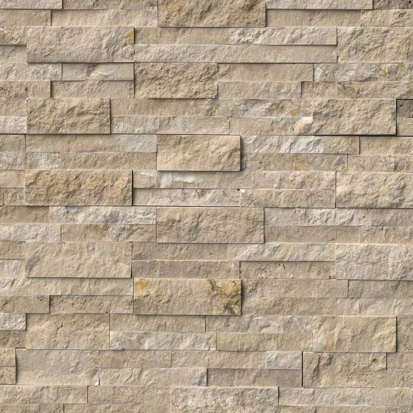 Flat lay of Durango Cream split face travertine panel in warm beige tones