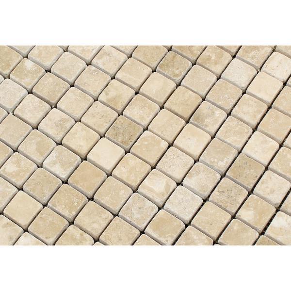  Close-up of Durango 1x1 mosaic showing tumbled texture and stone variation
