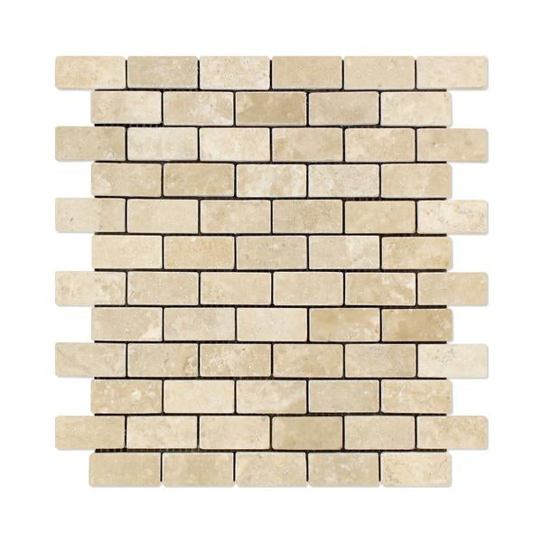 Flat view of Durango Travertine 1x2 Subway Tile in tumbled finish