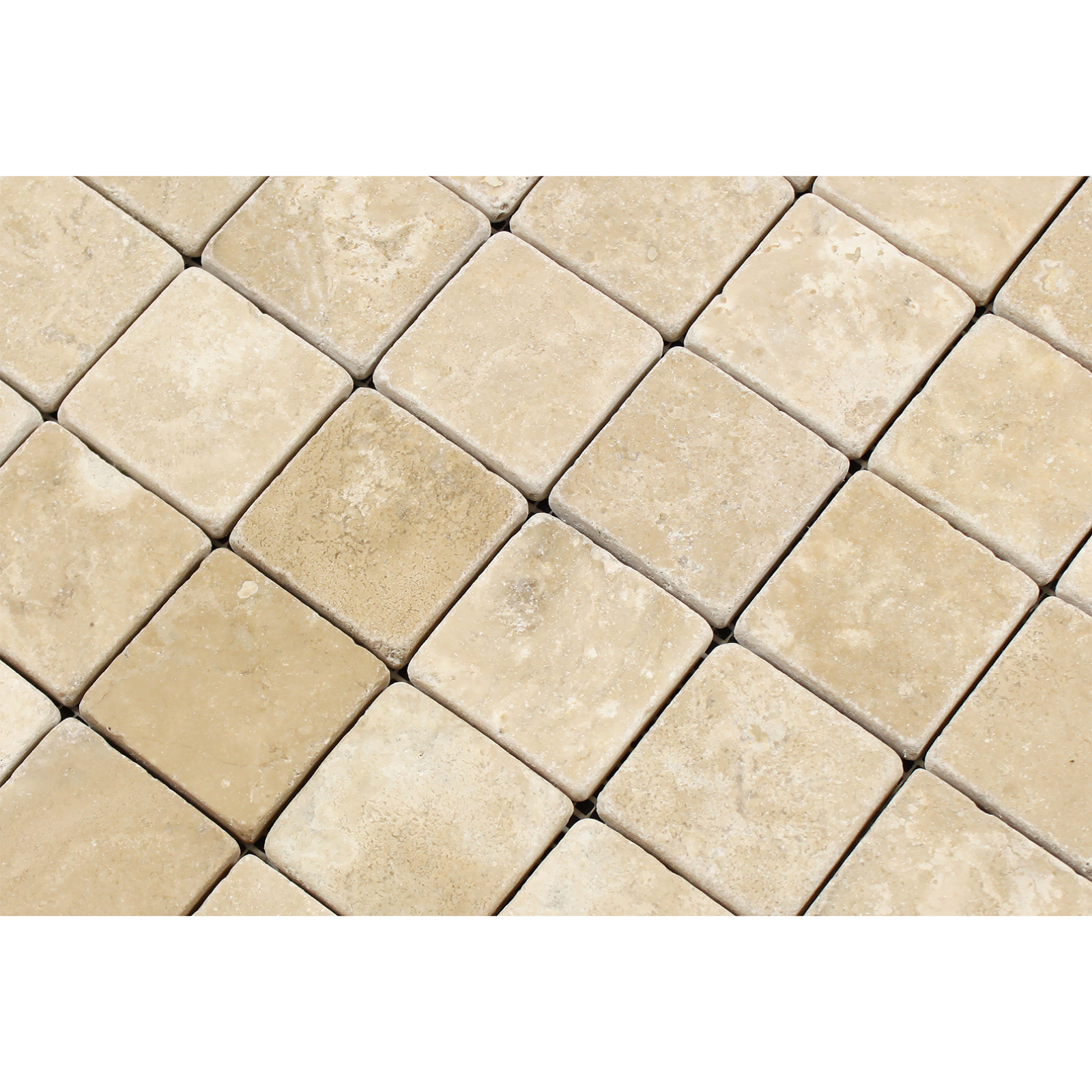 Close-up of 2x2 Durango Travertine showing tumbled texture