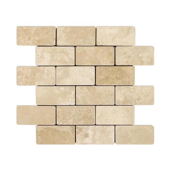 Flat view of Durango Travertine 2x4 Subway Tile in tumbled finish