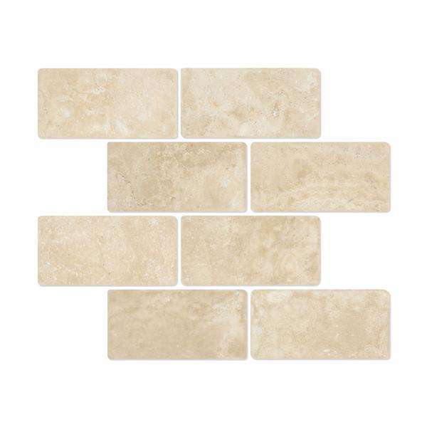 Flat view of Durango Travertine Subway 3x6 Tile in tumbled finish