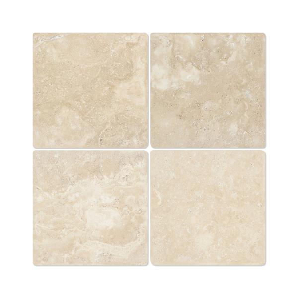 Flat view of Durango Travertine Tumbled Tile, 6x6 size