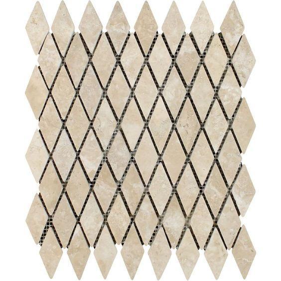  Flat view of Durango Travertine Diamond 1x2 Tumbled Mosaic