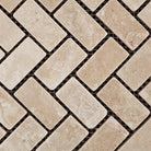 Flat view of Durango Travertine Herringbone 1x2 Tumbled Mosaic