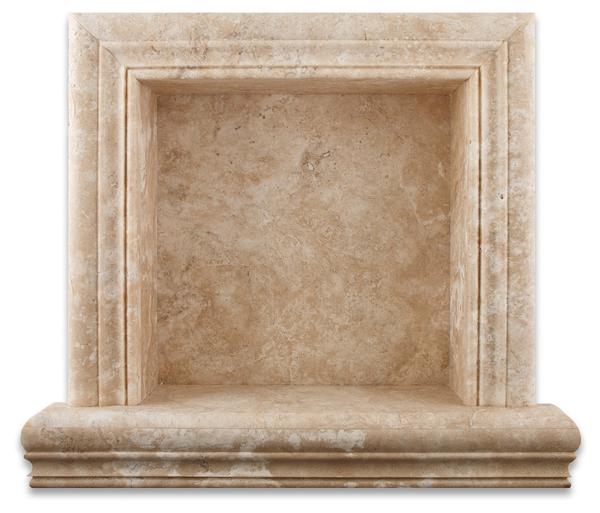  Front view of Durango Travertine Shampoo Niche in creamy beige travertine