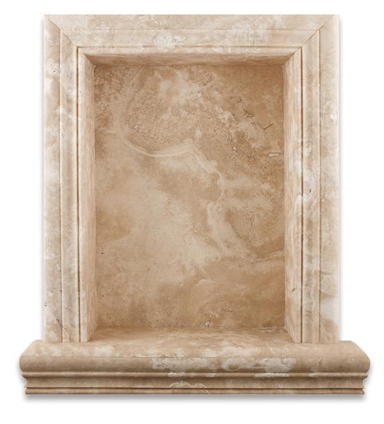 Front view of Durango Travertine Custom Made Shampoo Niche Grande in honed finish