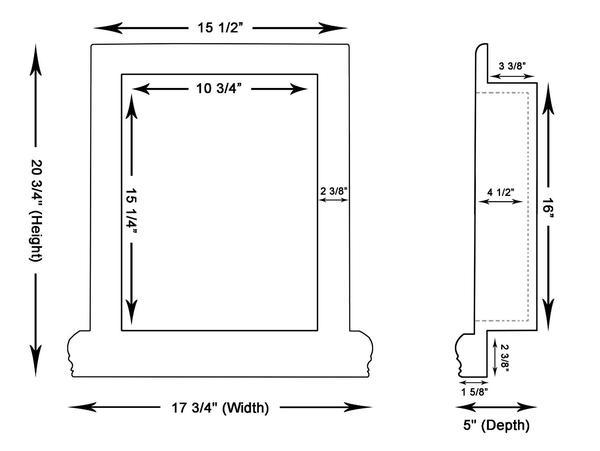 Dimensional drawing of Durango Travertine Shampoo Niche Grande with height, width, and depth measurements