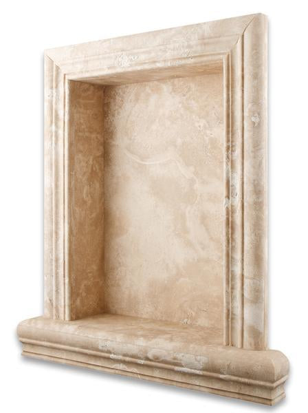 Front view of Durango Travertine Custom Made Shampoo Niche Grande in honed finish