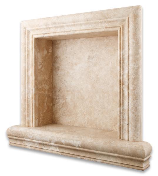  Front view of Durango Travertine Shampoo Niche in creamy beige travertine