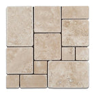 Flat view of Durango Travertine Versailles Tumbled Mosaic 12"x12" sheet