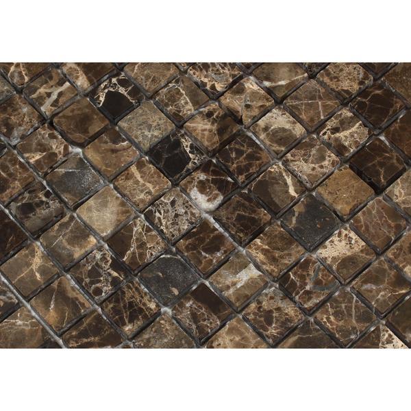 Close-up of Emperador Dark mosaic showing tumbled marble texture