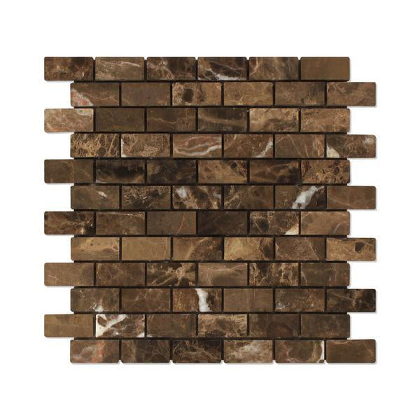 Emperador Dark 1x2 tumbled marble mosaic sheet