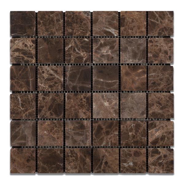 Emperador Dark 2x2 tumbled mosaic tile sheet