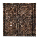 Sheet of Emperador Dark 5/8x5/8 tumbled marble mosaic tile