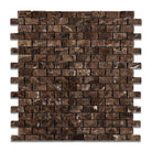 Sheet of Emperador Dark baby brick tumbled marble mosaic tile