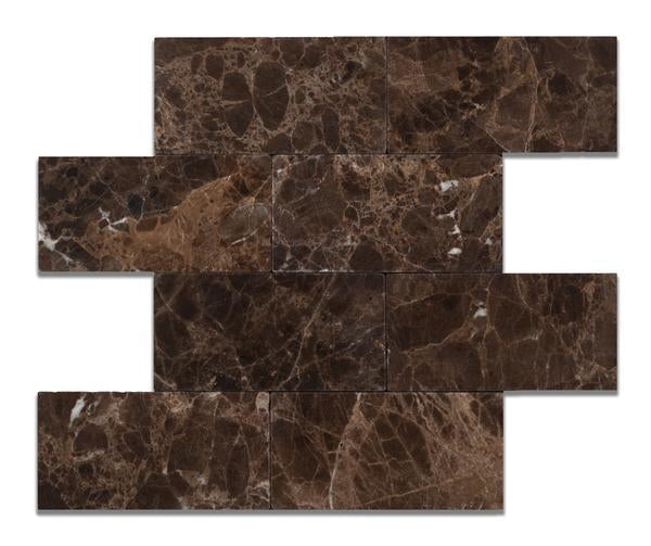 Emperador Dark Subway 3x6 tumbled marble tile