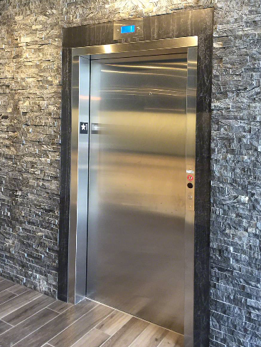 Glacial Black stacked marble panels installed