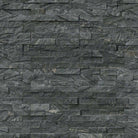 Flat view of Glacial Black marble stacked stone panel in 6x24 splitface finish