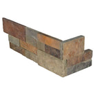 Flat lay of Gold Rush slate corner panels in rustic rust, brown, and gray hues