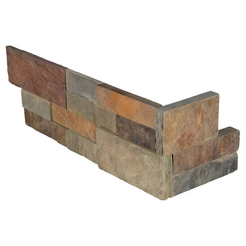 Flat lay of Gold Rush slate corner panels in rustic rust, brown, and gray hues