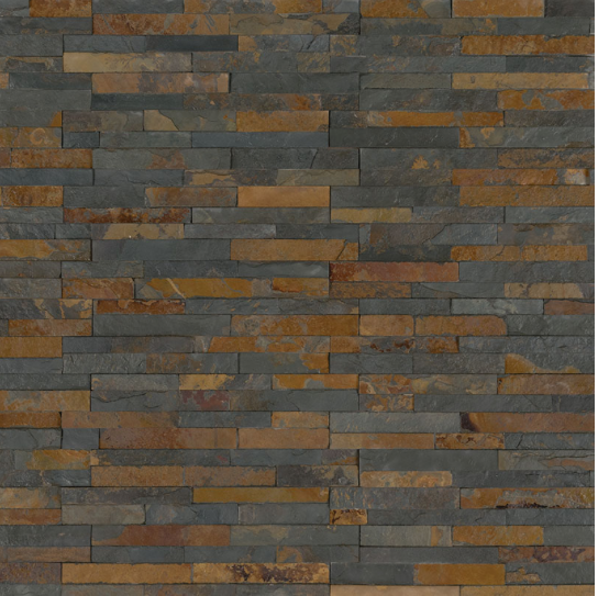 Close-up of Gold Rush Mini stacked stone with rough split face texture