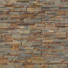 Flat lay of Gold Rush slate stacked stone panel in rust, gray, and brown tones