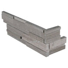 Flat view of Gray Oak 3D Honed Marble Stacked Stone Corner, 6x18x6, showing modern layered design