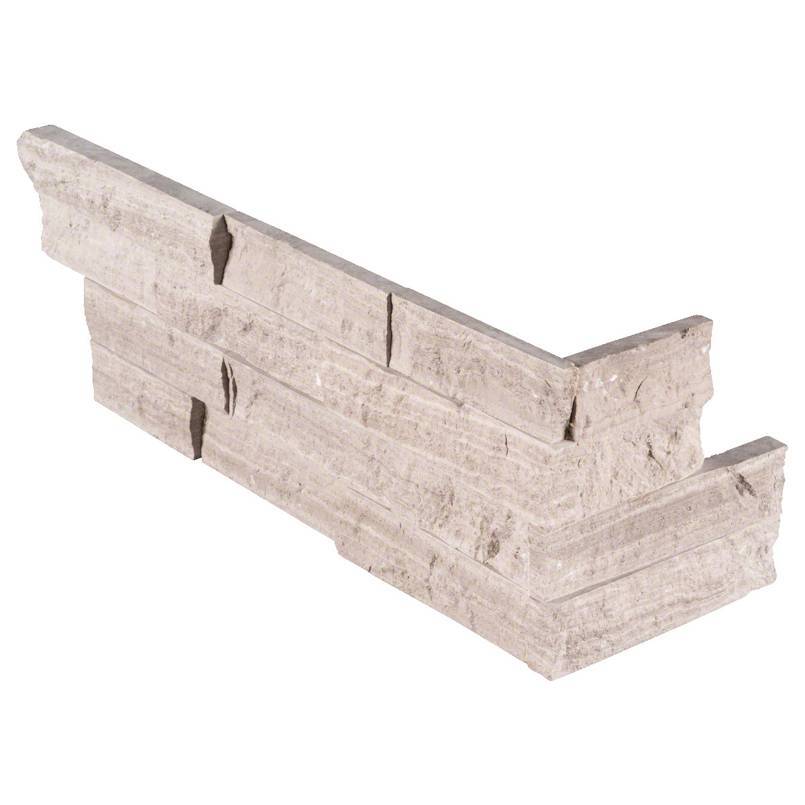 Flat view of Gray Oak Marble Stacked Stone Corner in split face finish, 6x18x6