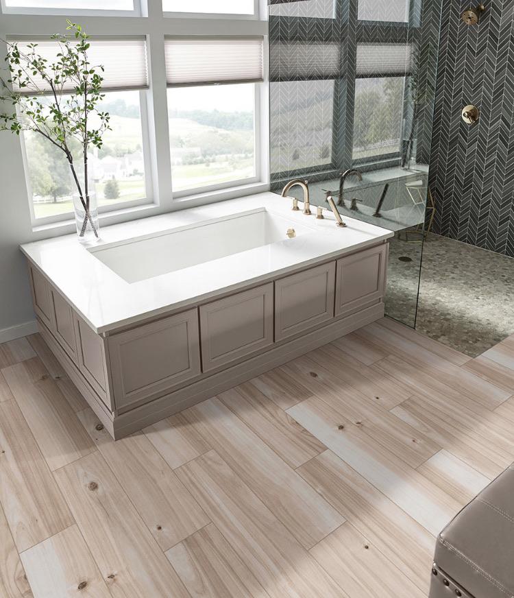 Close-up of Havenwood Beige tile showing realistic woodgrain texture and darker knot accents