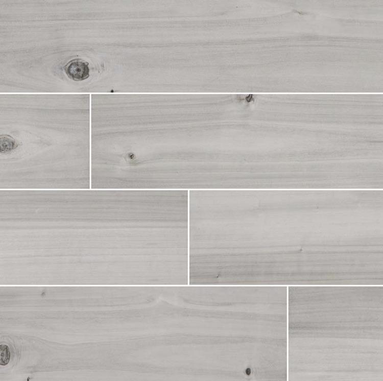 Flat view of Havenwood Platinum 8x36 wood-look porcelain tile in steely gray with matte finish