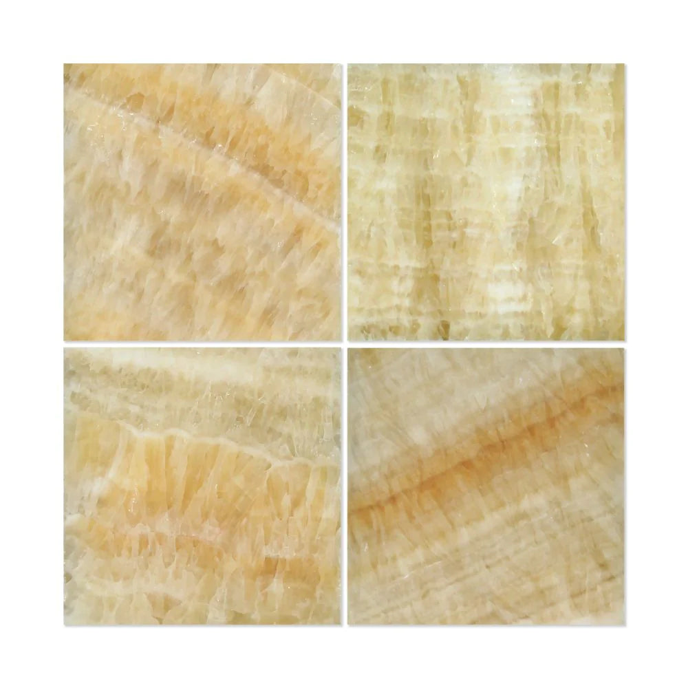 Close-up of Honey Onyx polished surface with microbeveled edge