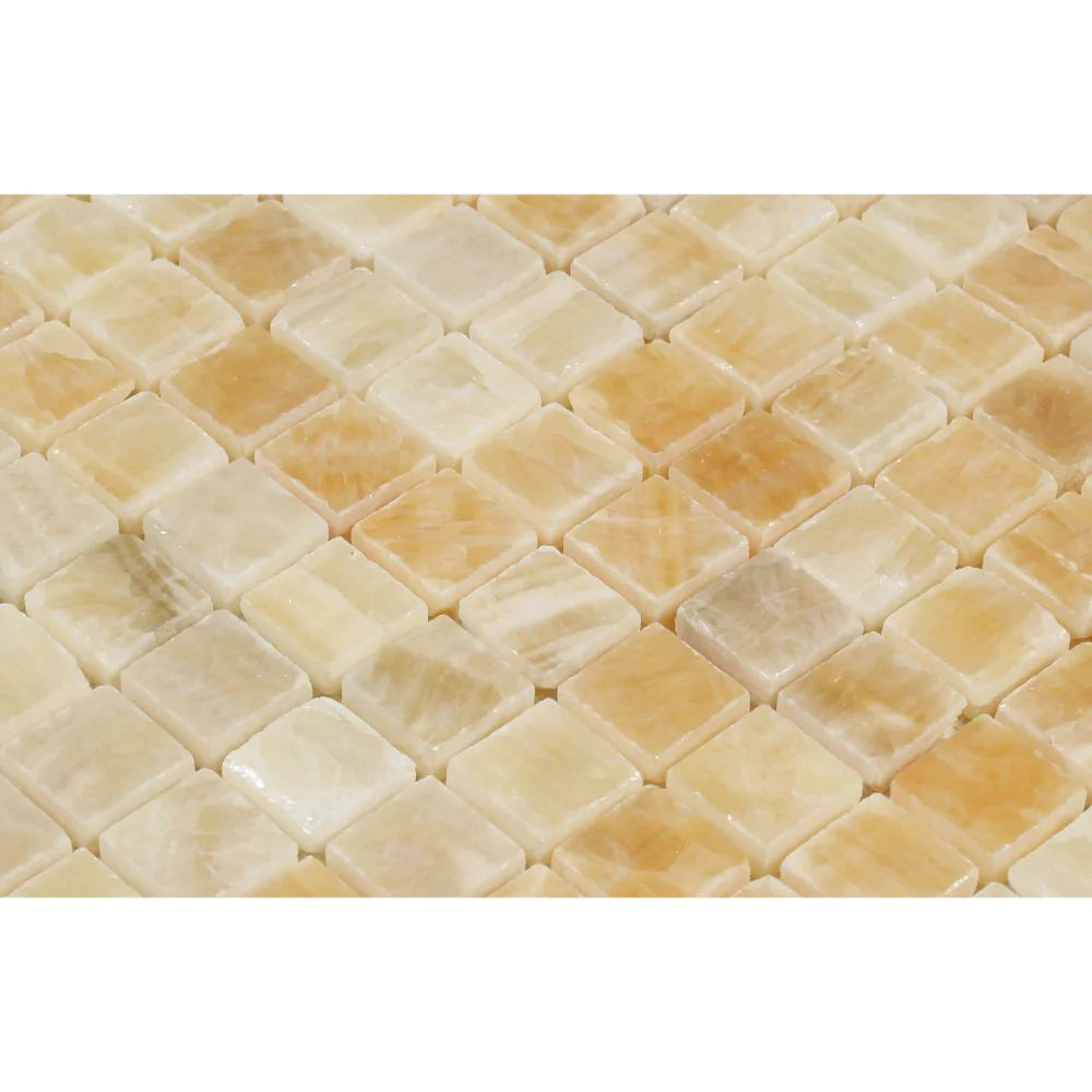 Close-up of Honey Onyx 1x1 Mosaic showing polished surface and color variation
