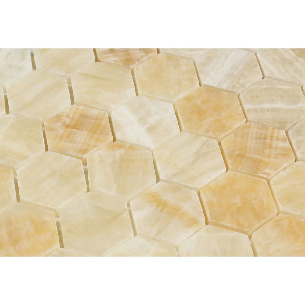 Polished Honey Onyx hexagon mosaic tile