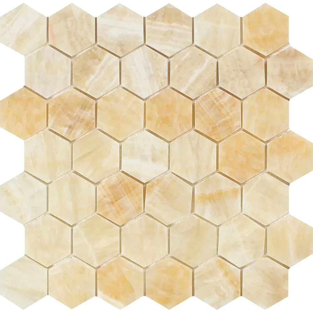 Polished Honey Onyx hexagon mosaic tile