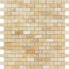 Flat view of Honey Onyx Mini Brick Mosaic Tile in polished finish, 12x12 sheet
