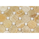 Close-up of Honey Onyx and White Marble Octagon Mosaic showing veining and classic pattern